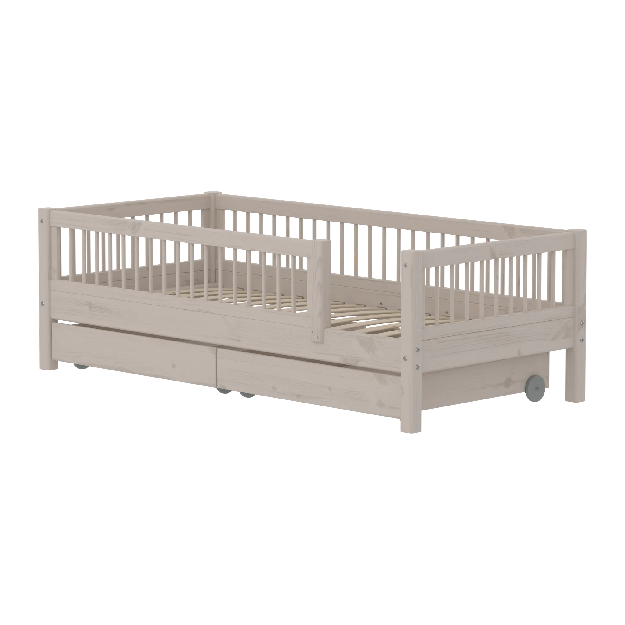 FLEXA Single Bed with Safety Rails and Storage, 90x200 cm, Grey