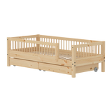 Single Bed with Safety Rails and Storage, 90x200 cm, Pine