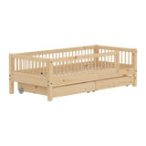 Single Bed with Safety Rails and Storage, 90x200 cm, Pine