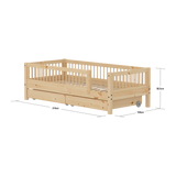 Single Bed with Safety Rails and Storage, 90x200 cm, Pine