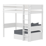 Høj seng med sofa, skrivebord og madras, 90x200 cm