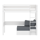 Høj seng med sofa, skrivebord og madras, 90x200 cm