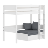 Høj seng med sofa, skrivebord og madras, 90x200 cm