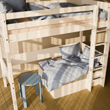 Høj seng med sofa, skrivebord og madras, 90x200 cm