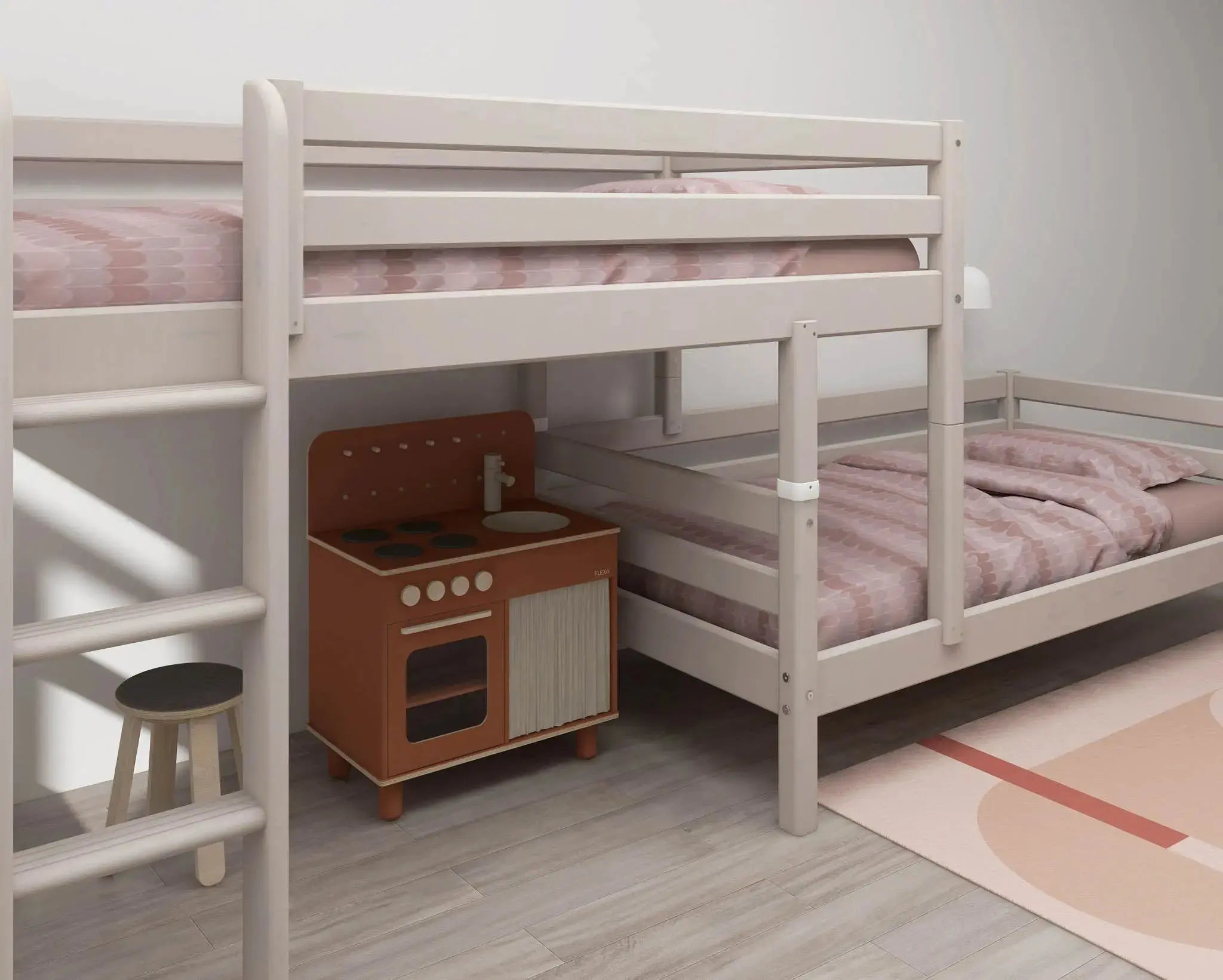 Bunk Bed 143 cm with Ladder and Safety Rail, 90x200 cm, Grey BUNKBED 200 flexa-com.myshopify.com
