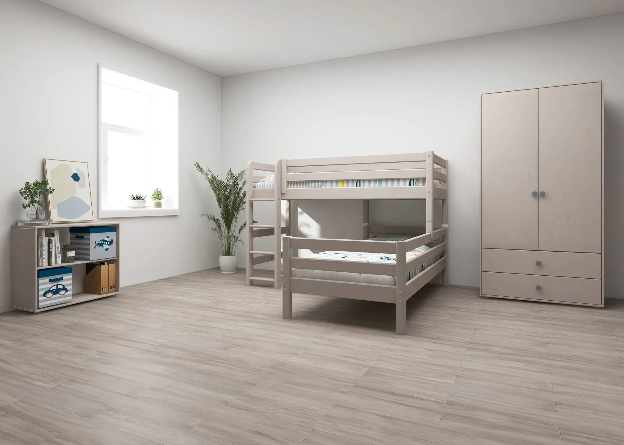 Bunk Bed 143 cm with Ladder and Safety Rail, 90x200 cm, Grey BUNKBED 200 flexa-com.myshopify.com