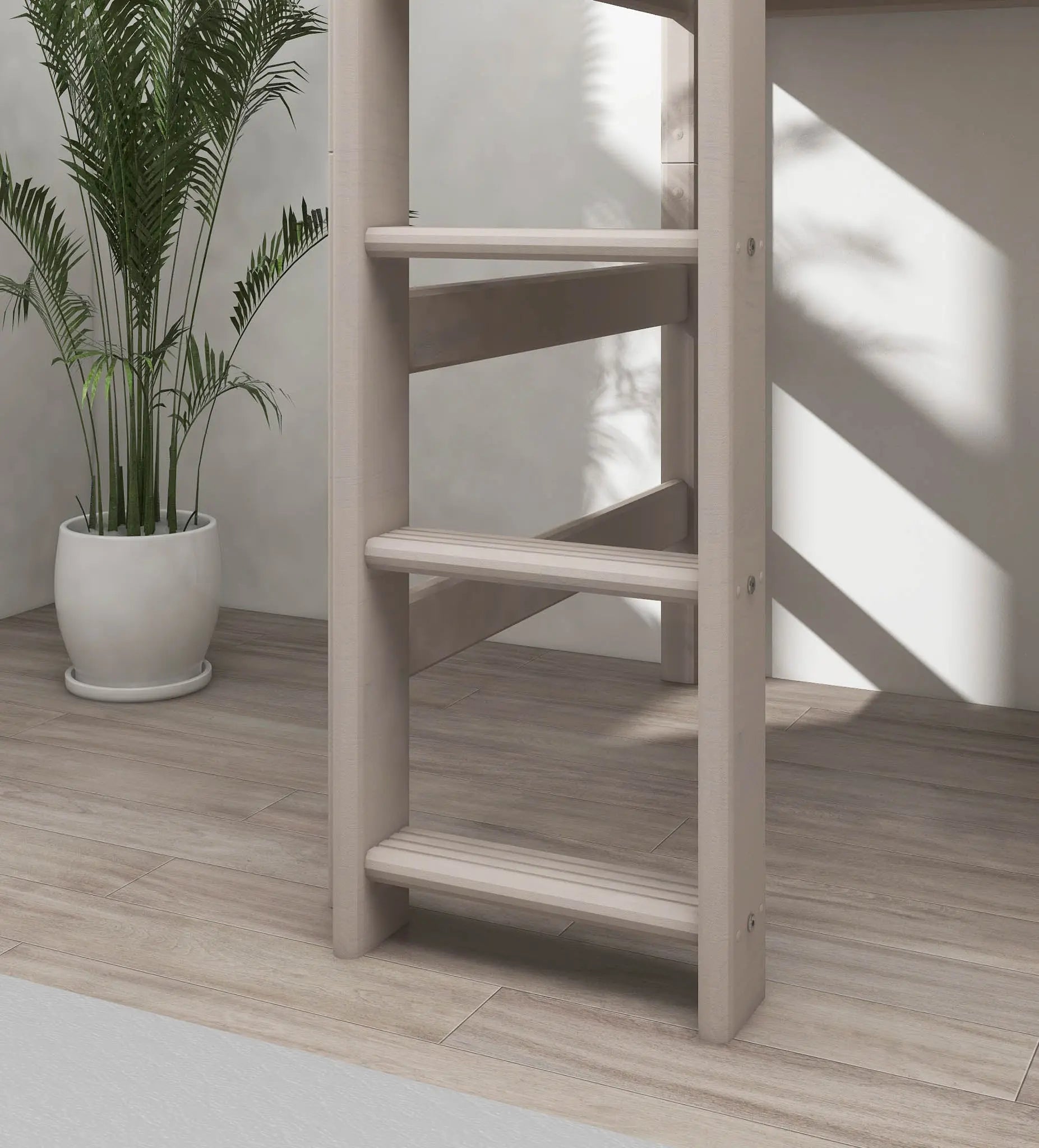 Bunk Bed 143 cm with Ladder and Safety Rail, 90x200 cm, Grey FLEXA BUNKBED semi-high-bed-w-straight-ladder-grey-washed-1   200 flexa-com.myshopify.com
