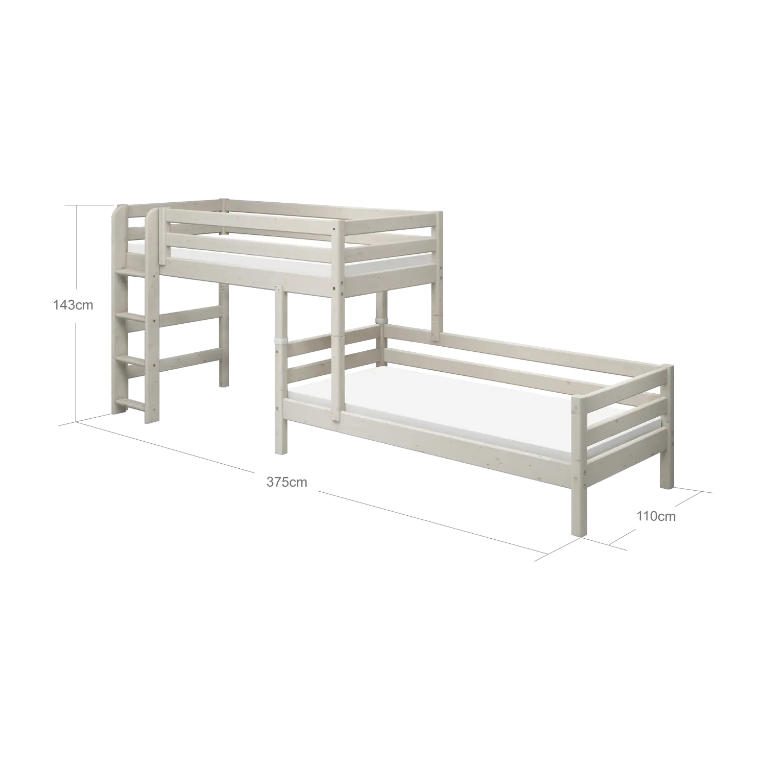 Bunk Bed 143 cm with Ladder and Safety Rail, 90x200 cm, White BUNKBED 200 flexa-com.myshopify.com