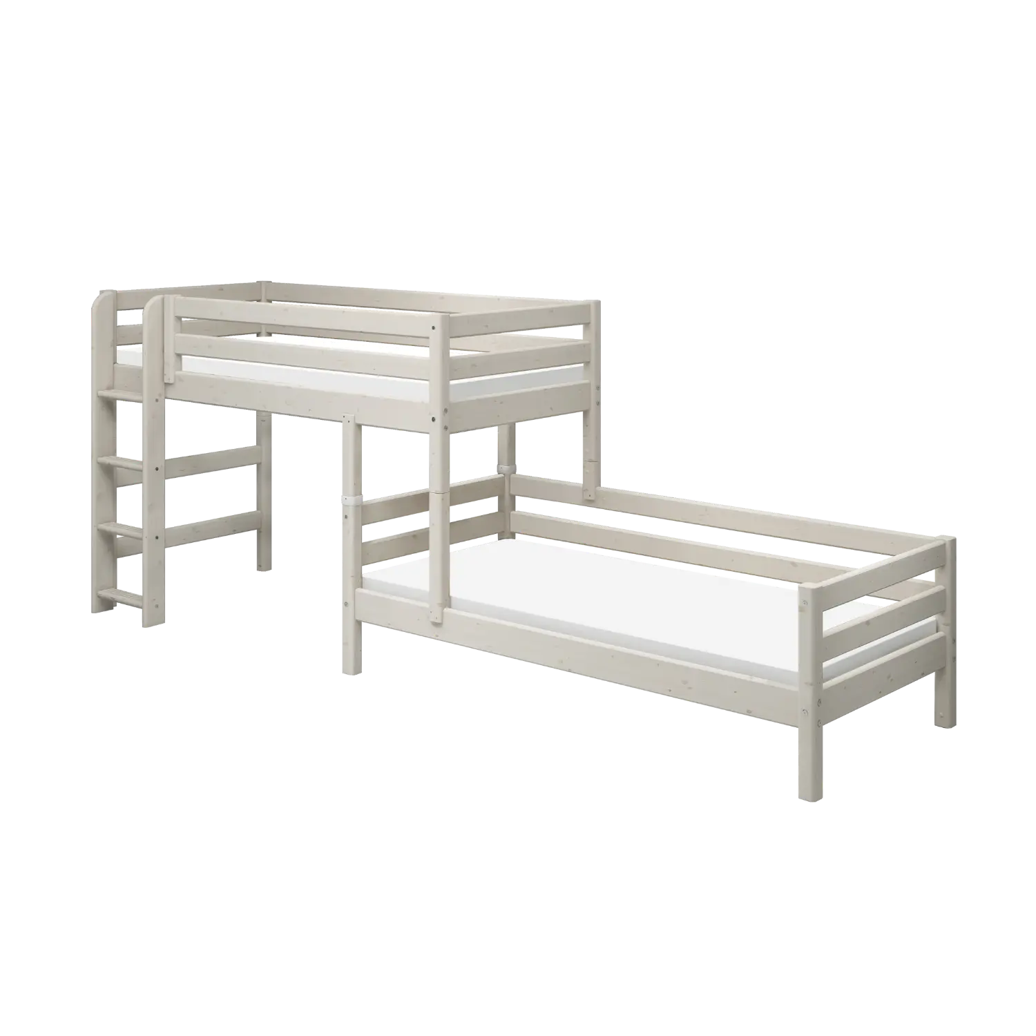 Bunk Bed 143 cm with Ladder and Safety Rail, 90x200 cm, White BUNKBED 200 flexa-com.myshopify.com