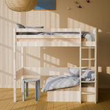 Høj seng med sofa, skrivebord og madras, 90x200 cm