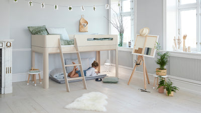 Mid-high bed with slanting ladder