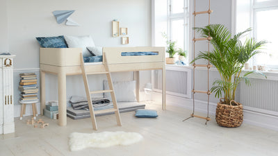 Mid-high bed with slanting ladder