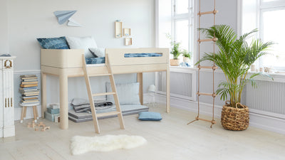 Mid-high bed with slanting ladder