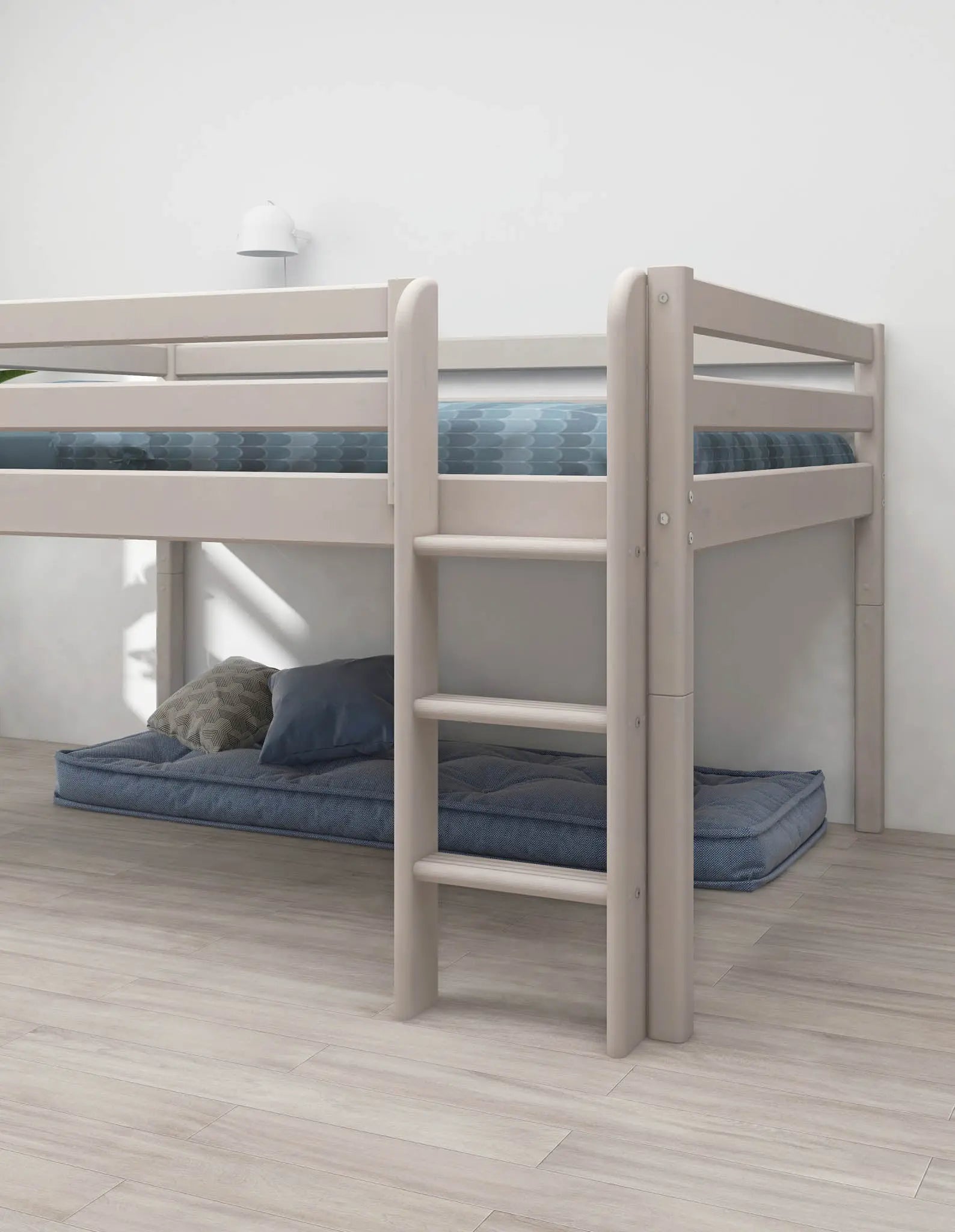 High Bed 120 cm with Ladder and Safety Rail, 140x200 cm, Grey FLEXA MID_HIGH-BED mid-high-bed-grey-washed-1   200 flexa-com.myshopify.com
