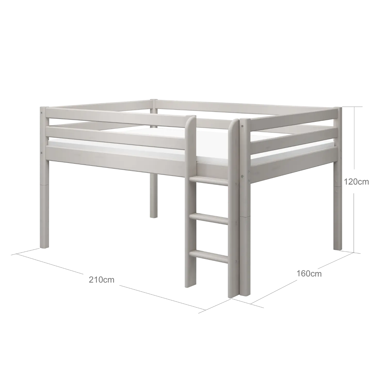 High Bed 120 cm with Ladder and Safety Rail, 140x200 cm, Grey MID_HIGH-BED 200 flexa-com.myshopify.com