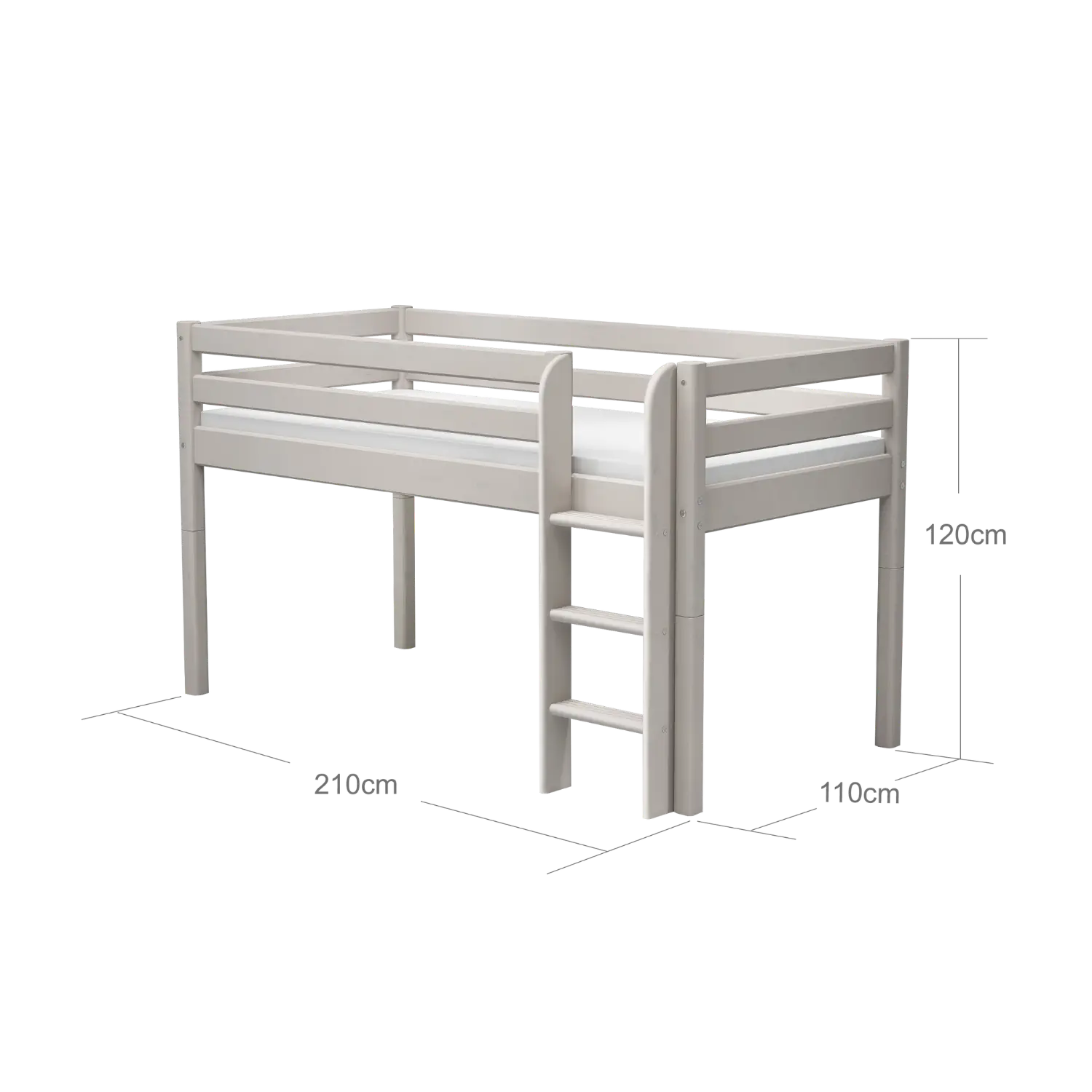 High Bed 120 cm with Ladder and Safety Rail, 90x200 cm, Grey MID_HIGH-BED 200 flexa-com.myshopify.com