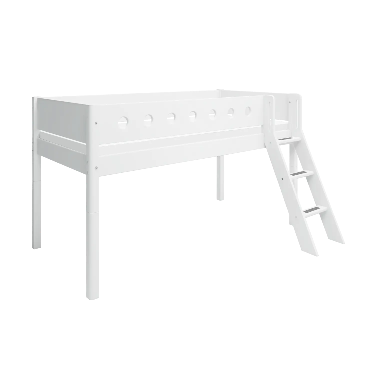 Hochbett 120 cm mit Leiter und Absturzsicherung, 90x200 cm, Weiß – FLEXA