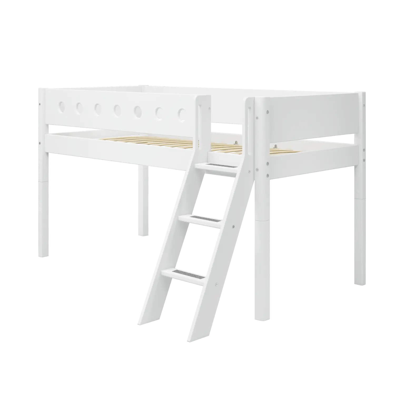 Hochbett 120 cm mit Leiter und Absturzsicherung, 90x200 cm, Weiß – FLEXA