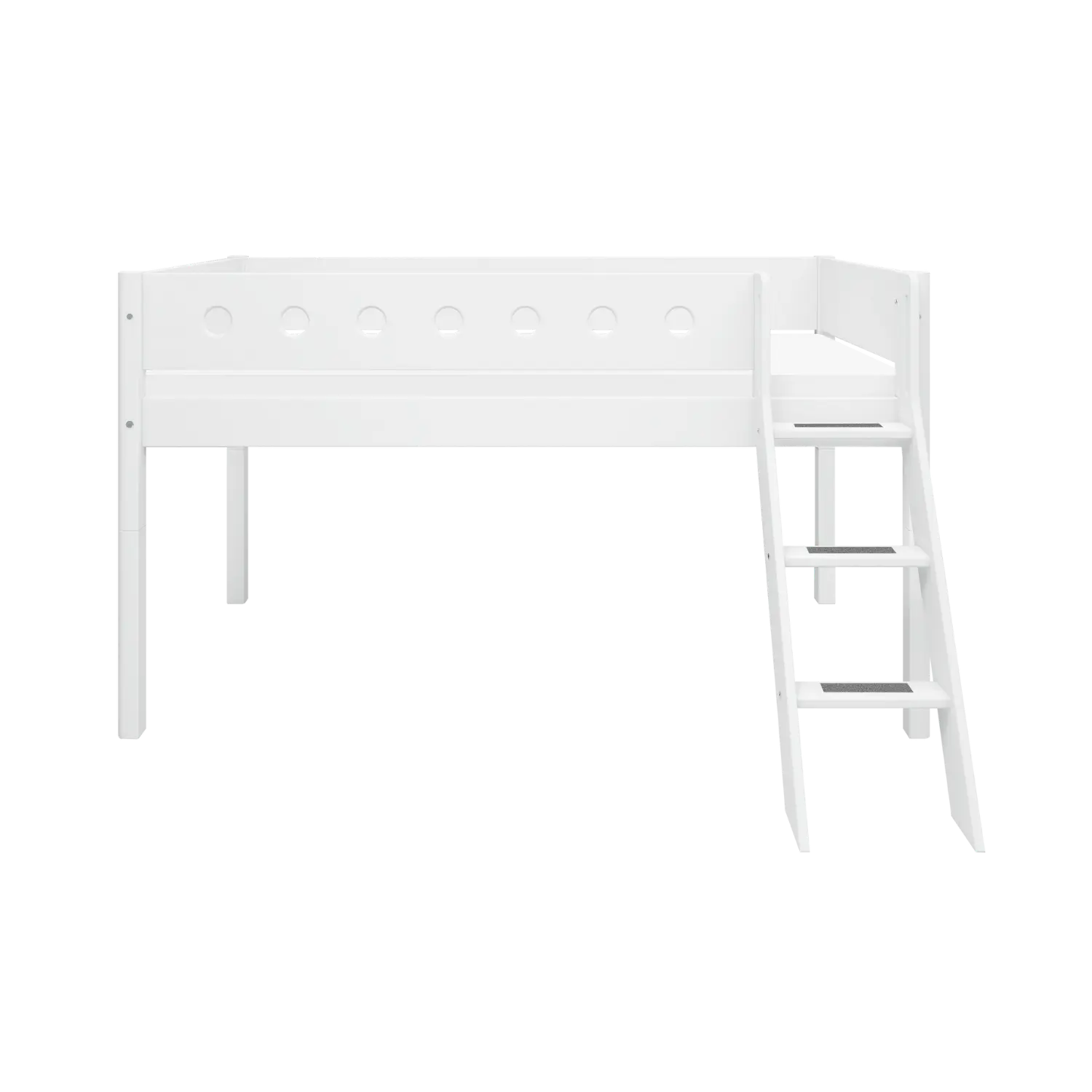 Hochbett 120 cm mit Leiter und Absturzsicherung, 90x200 cm, Weiß – FLEXA
