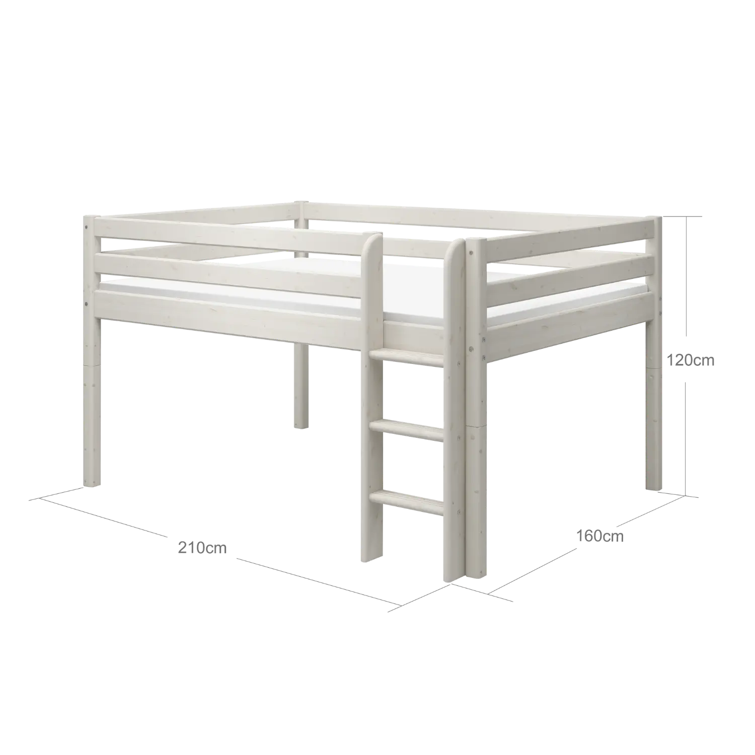 High Bed 120 cm with Safety Rail and Ladder, 140x200 cm, White MID_HIGH-BED 200 flexa-com.myshopify.com