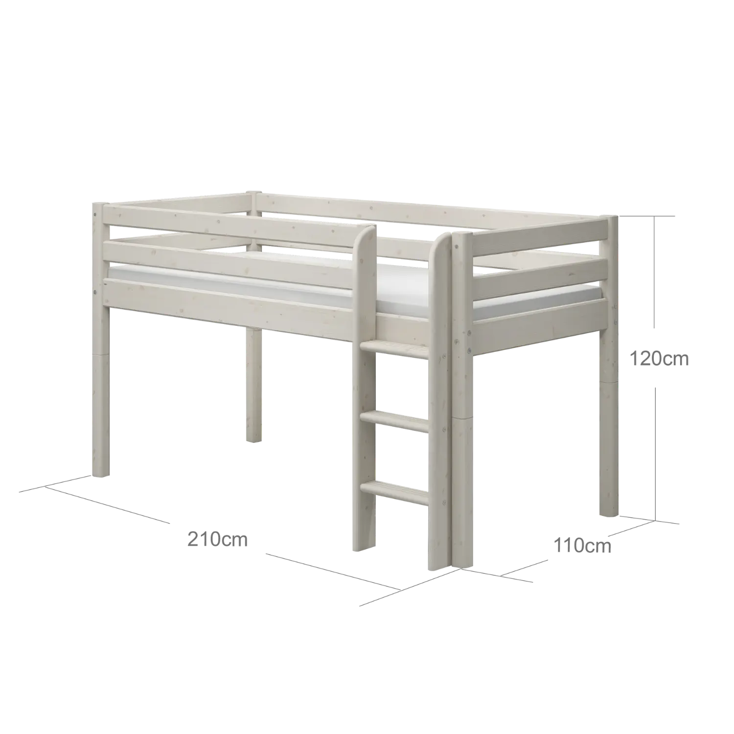 High Bed 120 cm with Safety Rail and Ladder, 90x200 cm, White MID_HIGH-BED 200 flexa-com.myshopify.com