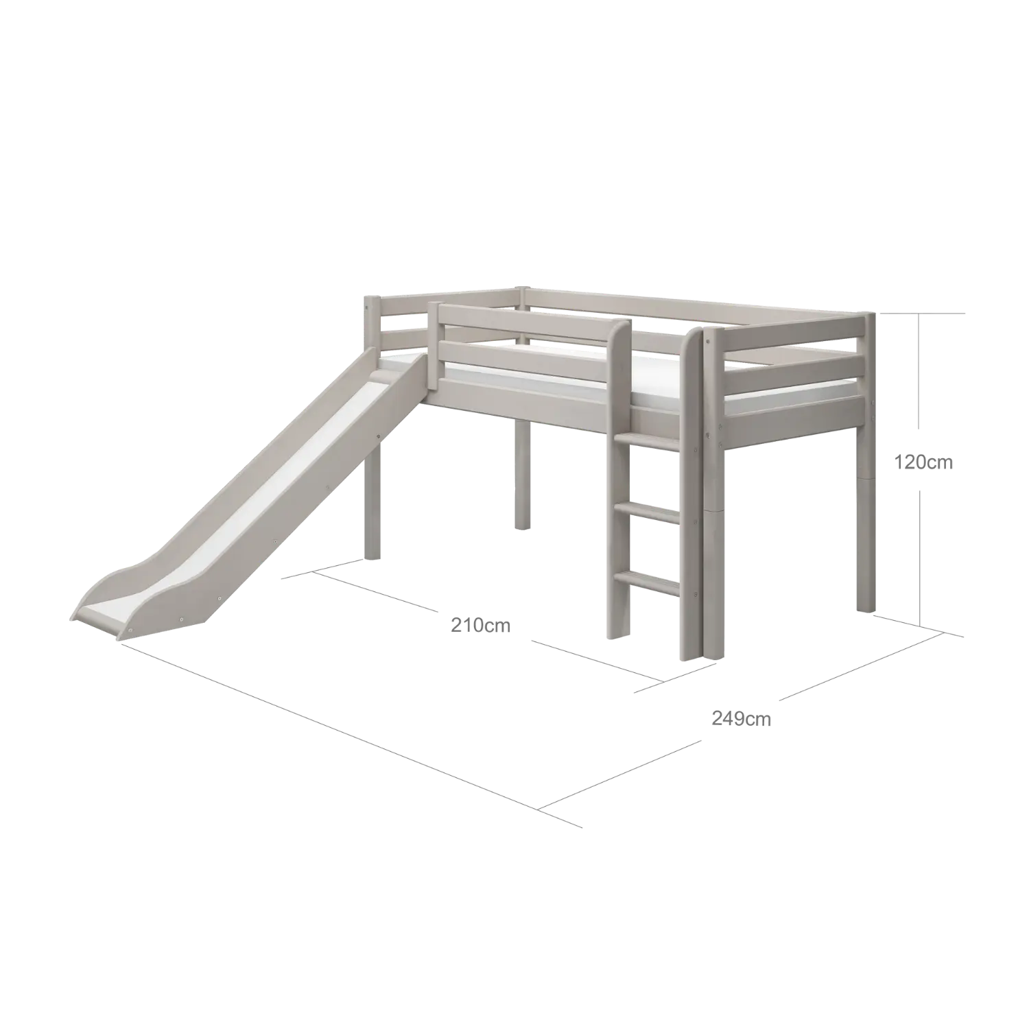 High Bed 120 cm with Slide and Ladder, 90x200 cm, Grey MID_HIGH-BED 200 flexa-com.myshopify.com