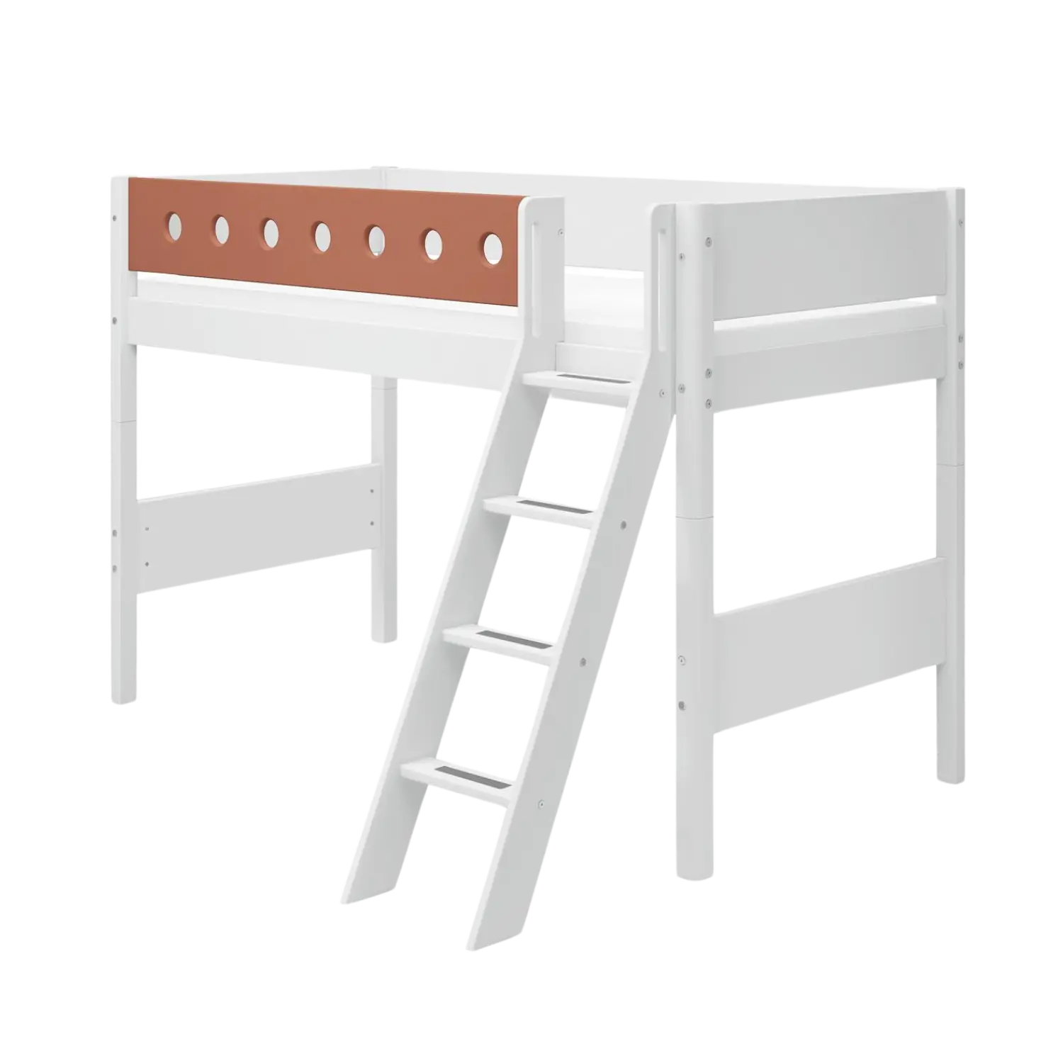 High Bed 143 cm with Ladder and Safety Rail, 90x200 cm, White – FLEXA