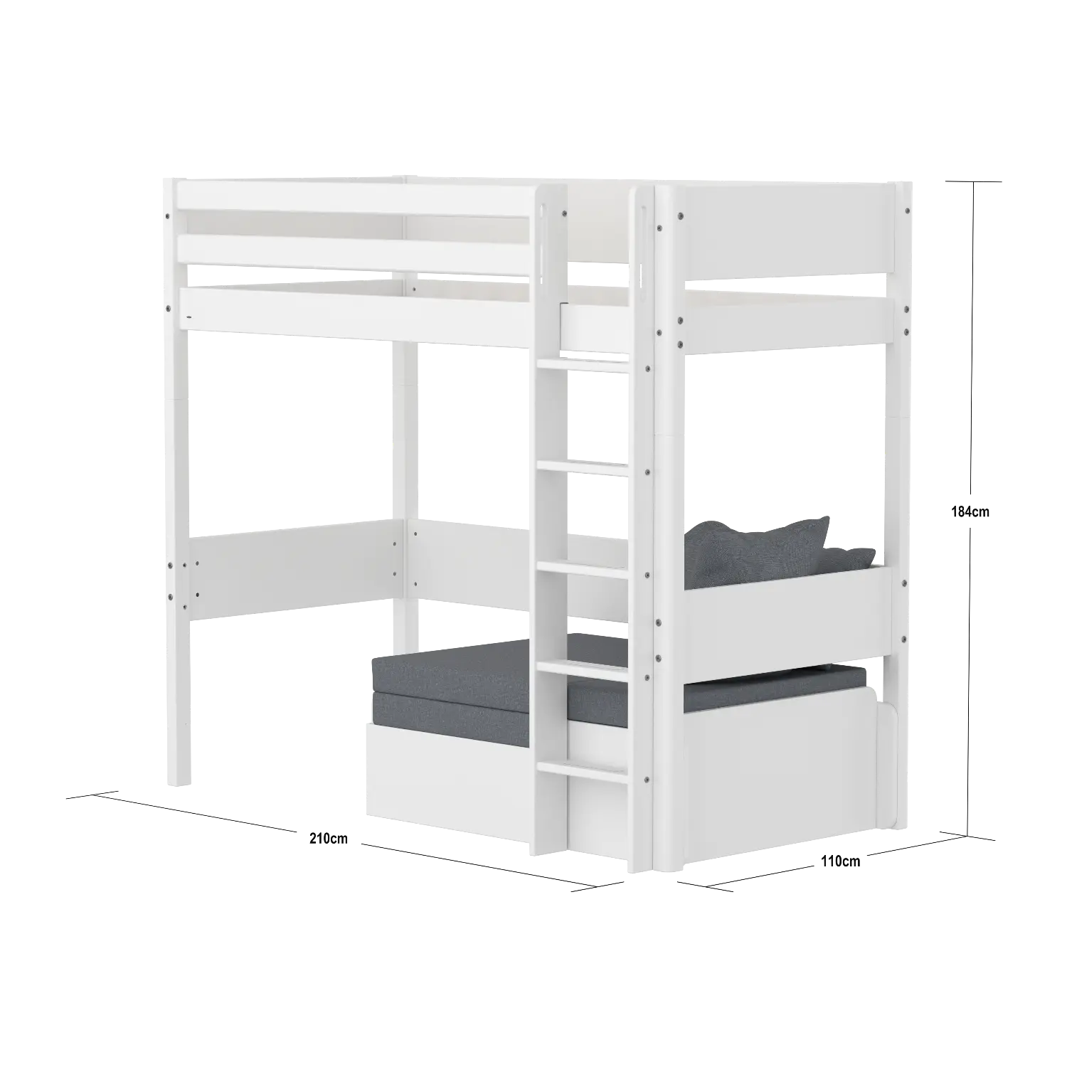 High bed with straight ladder, 90x200 cm, White flexa-com.myshopify.com  CASABED