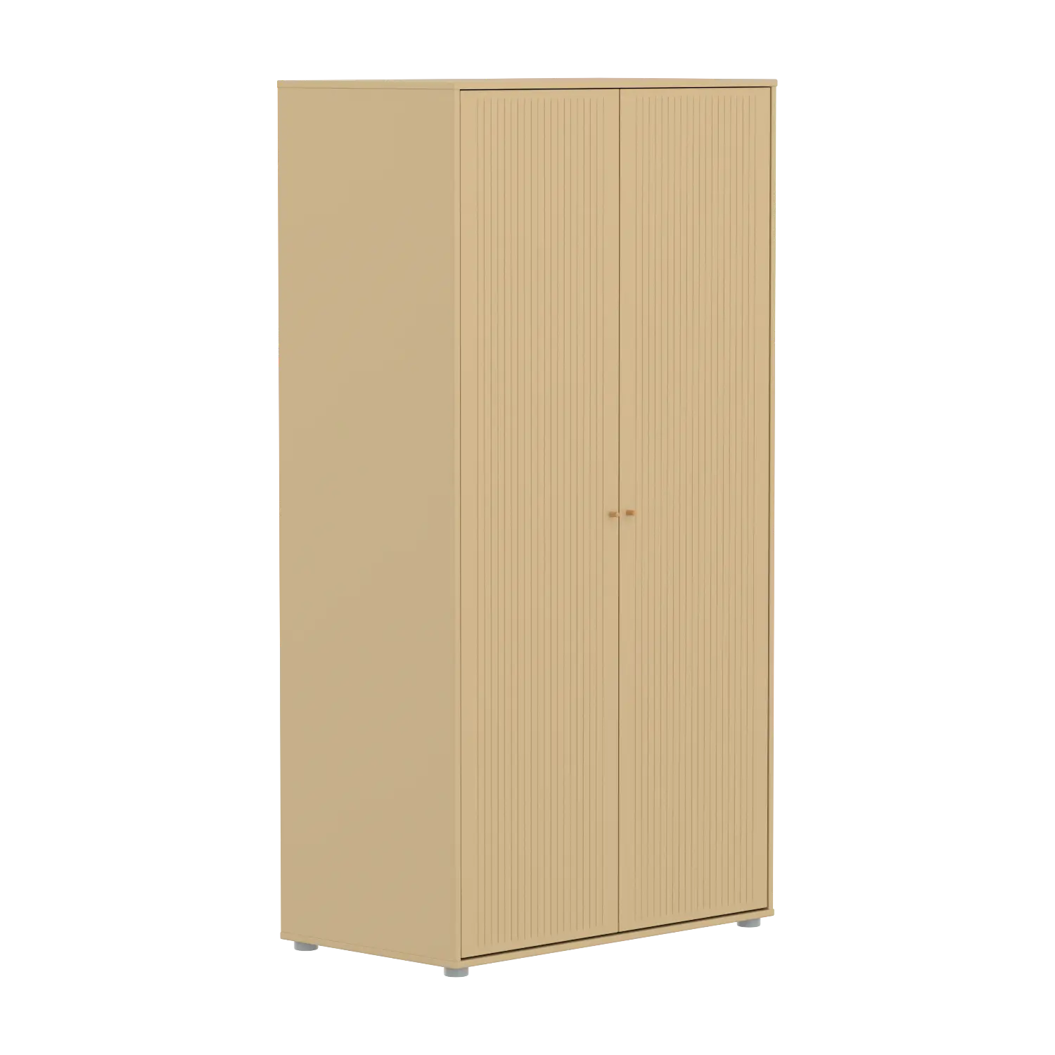 SAGA Wardrobe, 2 door, Sand with Grooves, Oak Knobs | FLEXA