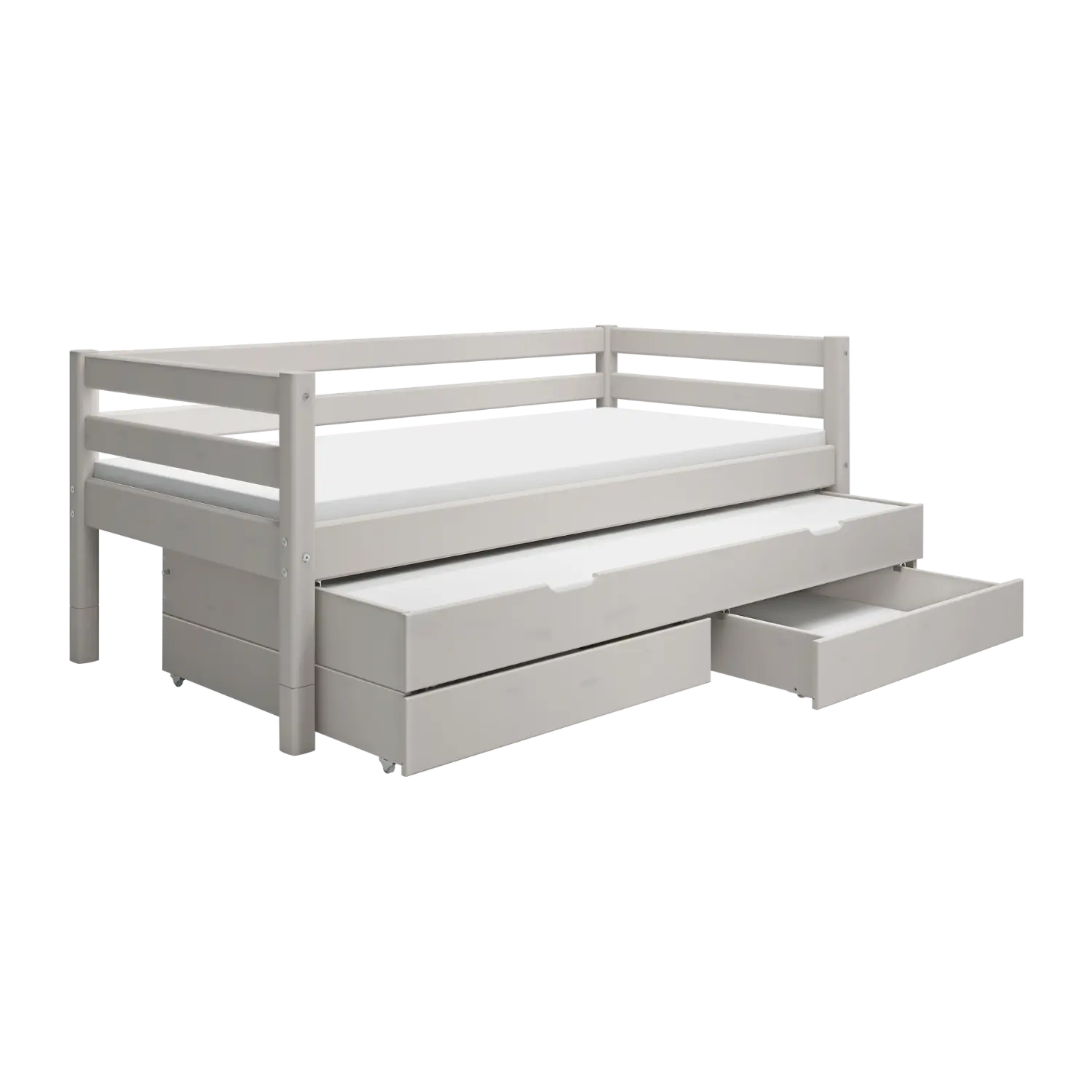 Single Bed with Pull-out Bed, Storage and Safety Rail, 90x200 cm, Grey SINGLE_BED 200 flexa-com.myshopify.com