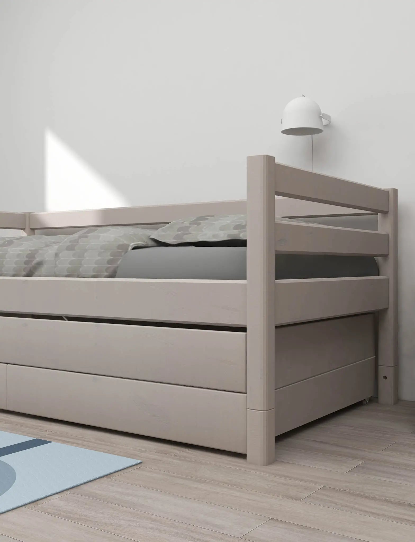 Single Bed with Pull-out Bed, Storage and Safety Rail, 90x200 cm, Grey SINGLE_BED 200 flexa-com.myshopify.com