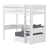 High bed with sofa, desk and mattress, 90x200 cm