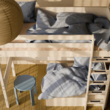 Høj seng med sofa, skrivebord og madras, 90x200 cm