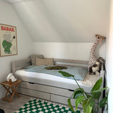 Single Bed with Pull-out Bed, Storage and Safety Rail, 90x200 cm, Grey
