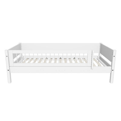 WHITE Single Bed with Crossbars Safety Rail, 90x200 cm, White