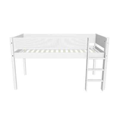 Mid-high Bed with Straight Ladder and Safety Rails, 90x200 cm, White