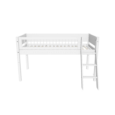 Mid-high Bed with Slanting Ladder and Safety Rails, 90x200 cm, White