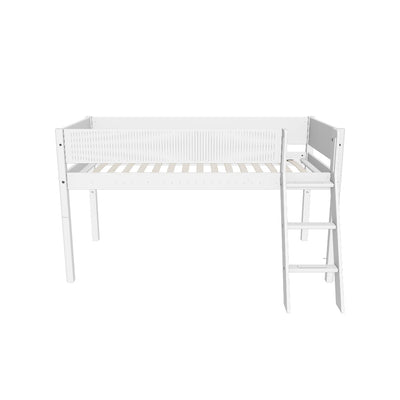 Mid-high Bed with Slanting Ladder and Safety Rails, 90x200 cm, White