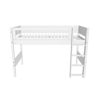 WHITE Semi-high Bed with Crossbars, 90x200 cm, White