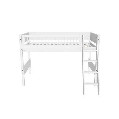 Semi-high Bed with Safety Rails and Slanting ladder, 90x200 cm, White