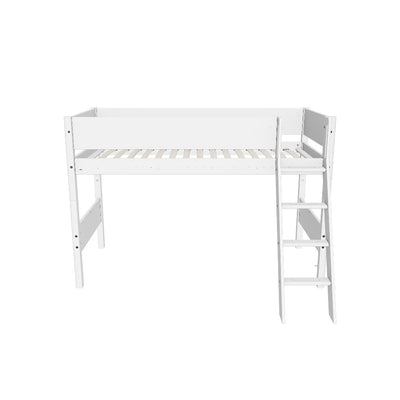 Semi-high Bed with Safety Rails and Slanting Ladder, 90x200 cm, White