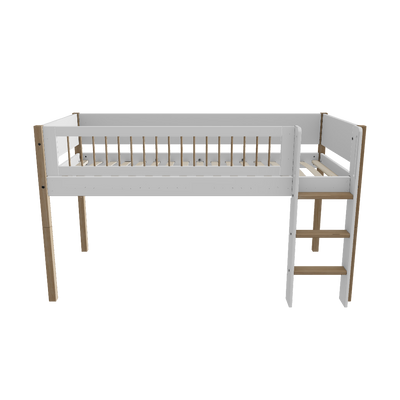 Mid-high bed with Straight Ladder and Safety Rails, 90x200 cm, White/Oak