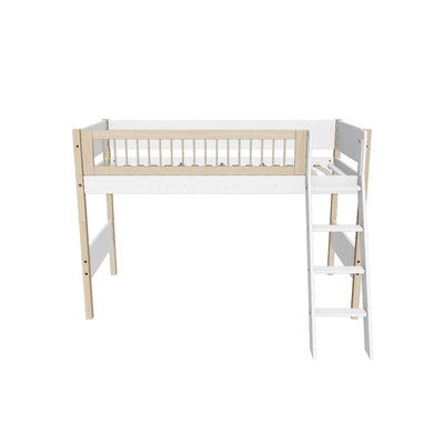 NOR Semi-high Bed, Slanting ladder, 90x200 cm, White/Oak