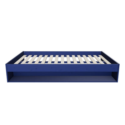 GROW Double Bed with Shelf, 120x200 cm, Pinewood, Sapphire Blue