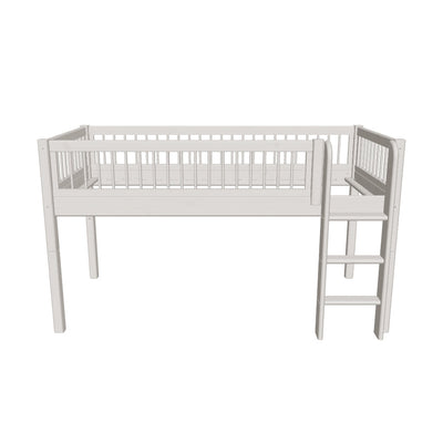 Mid-high Bed with Safety Rails and Straight Ladder, 90x200 cm, Grey