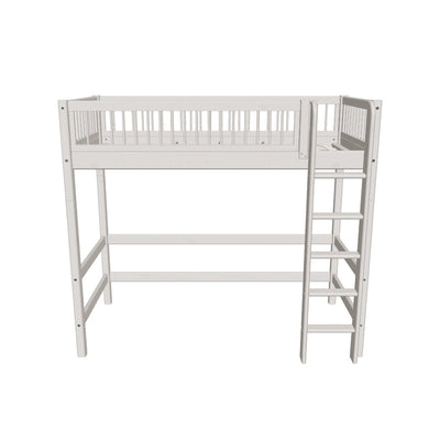 High Bed with Straight Ladde and Safety Rails, 90x200 cm, Grey