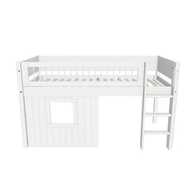 Mid-high Bed with Treehouse, 90x200 cm, White