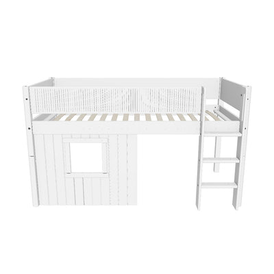 Mid-high Bed with Treehouse, 90x200 cm, White