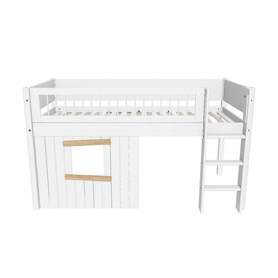 Mid-high Bed with Treehouse, 90x200 cm, White/Oak