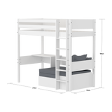 High bed with sofa, desk and mattress, 90x200 cm